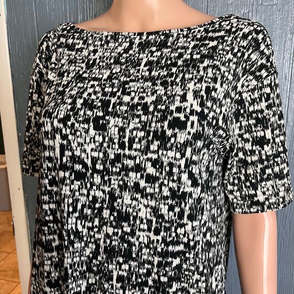 J. Jill Wearever Collection Black/White Print Knit Dress MP Slinky Stretchy - Picture 2 of 5